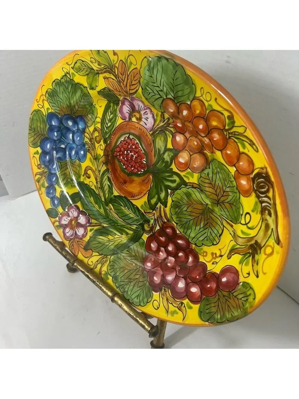 Vintage Italian Large Platter Vibrant Fruit Hand Painted Signed Dip A Mano
